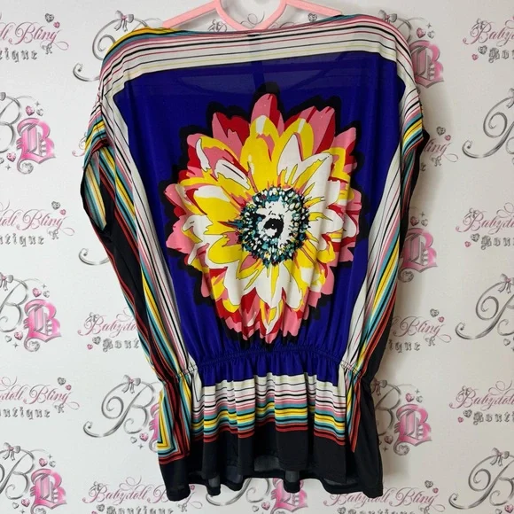 Isabella Rodriguez top peplum striped flower Blue Floral Stripe Blouse - Picture 2 of 7